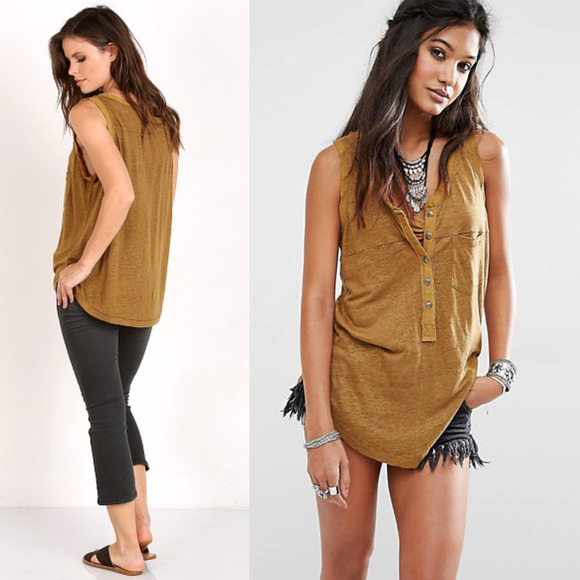 Free People Traveler Tank Moss Camel Tan Size XS (oversized) Bohemian - Picture 2 of 7